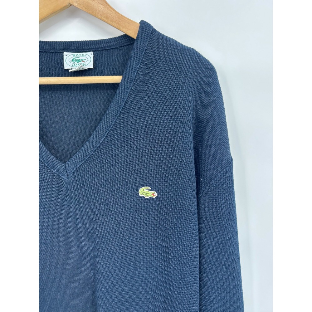Vintage IZOD‎ Lacoste Mens XL V Neck Sweater Blue Long Sleeve Acrylic Knit - Picture 2 of 7